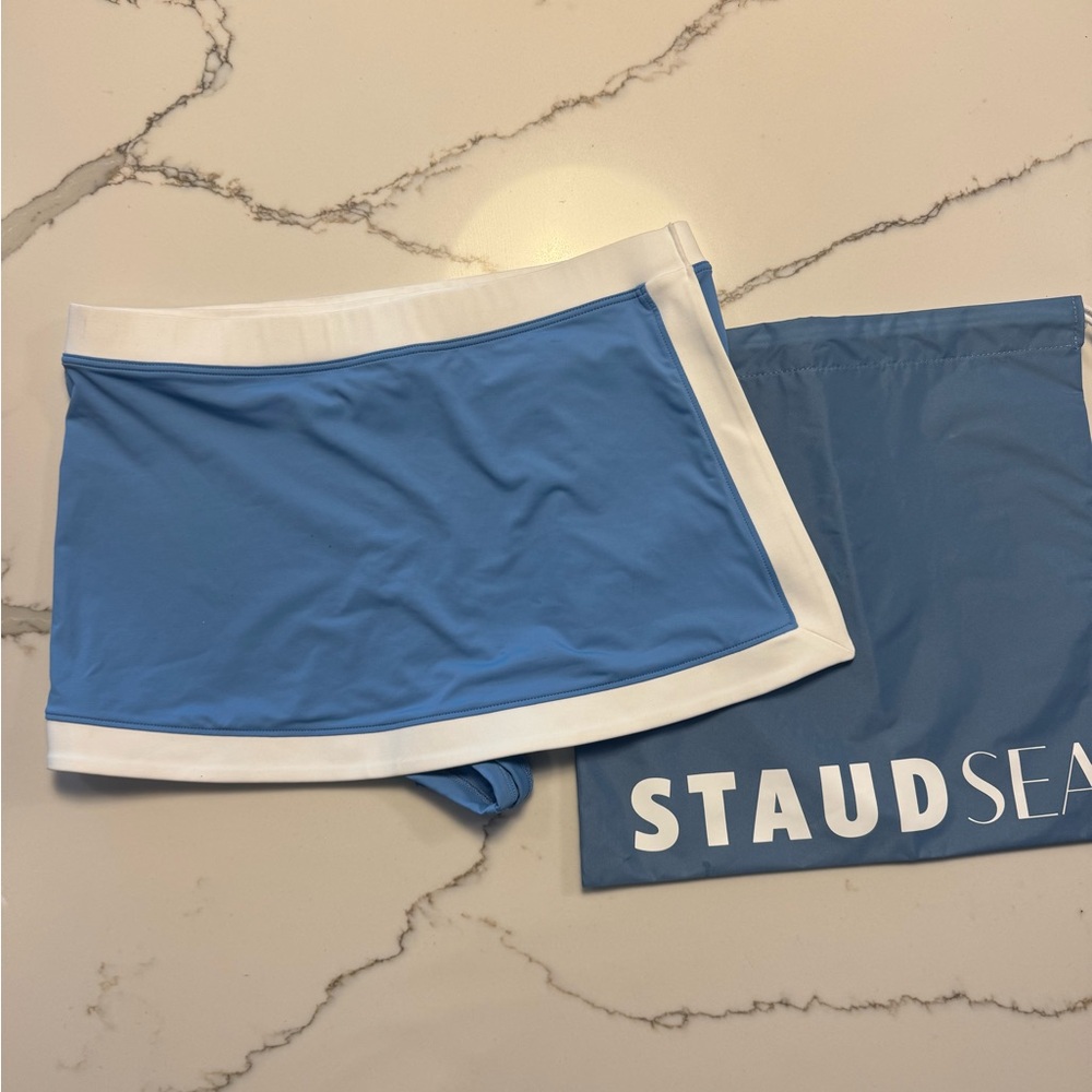 STAUD Blue and White swim skort